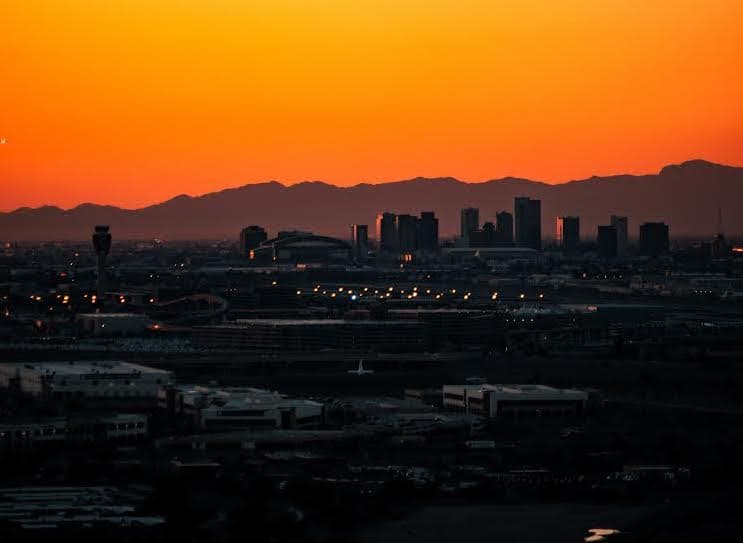 The Phoenix skyline at sunset.