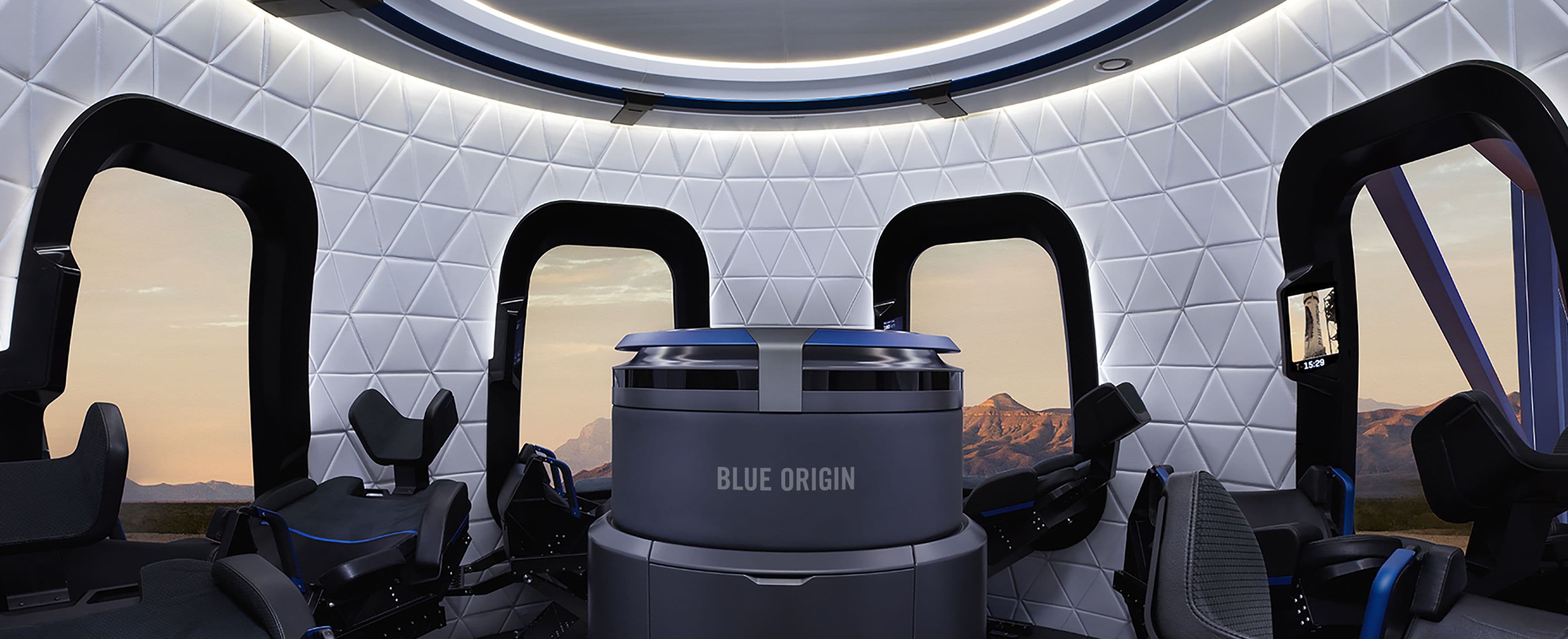 The interior of New Shepard's crew capsule.