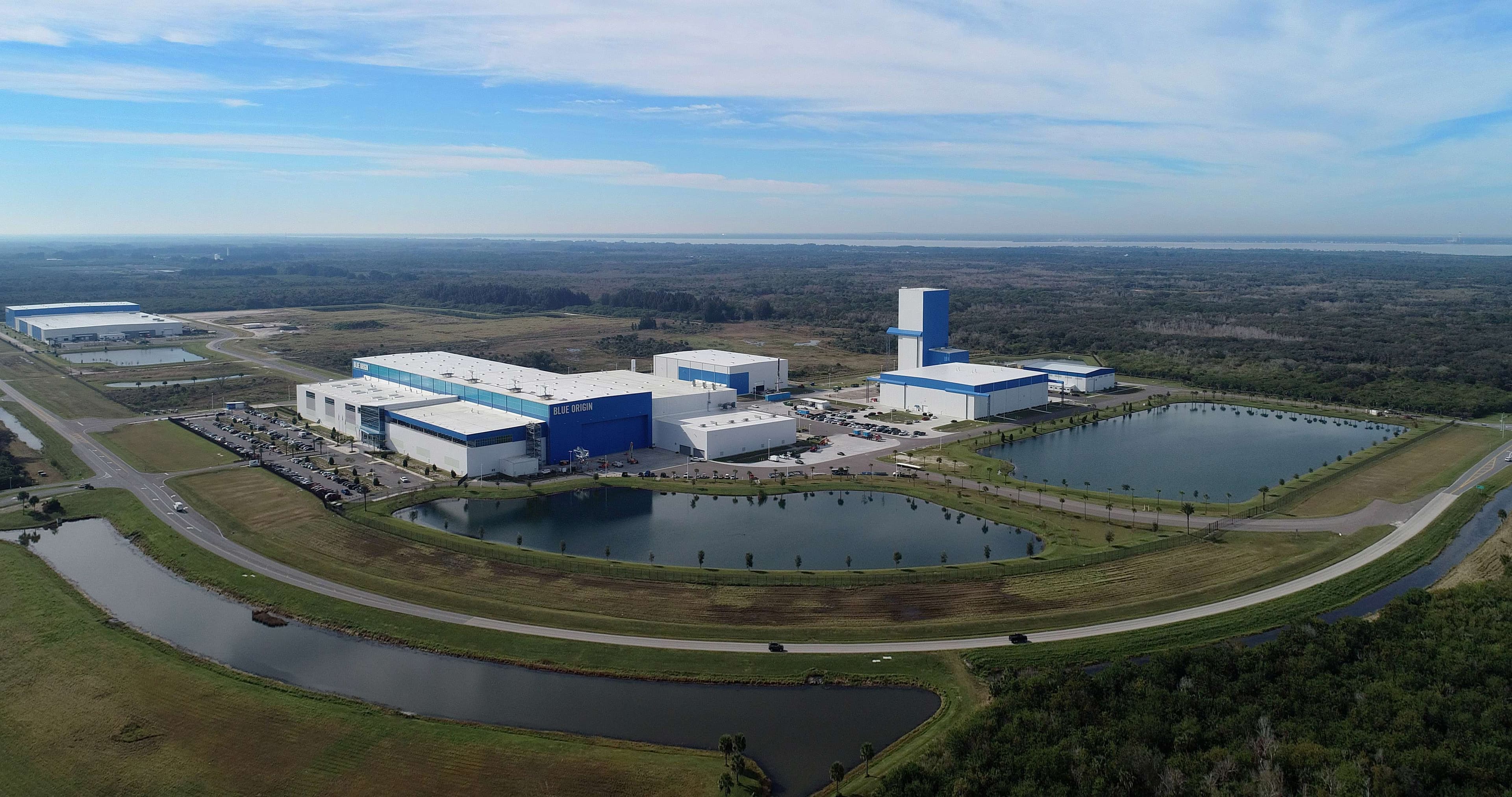 An aerial image of Blue Origin's manufacturing complex in Cape Canaveral, Florida.