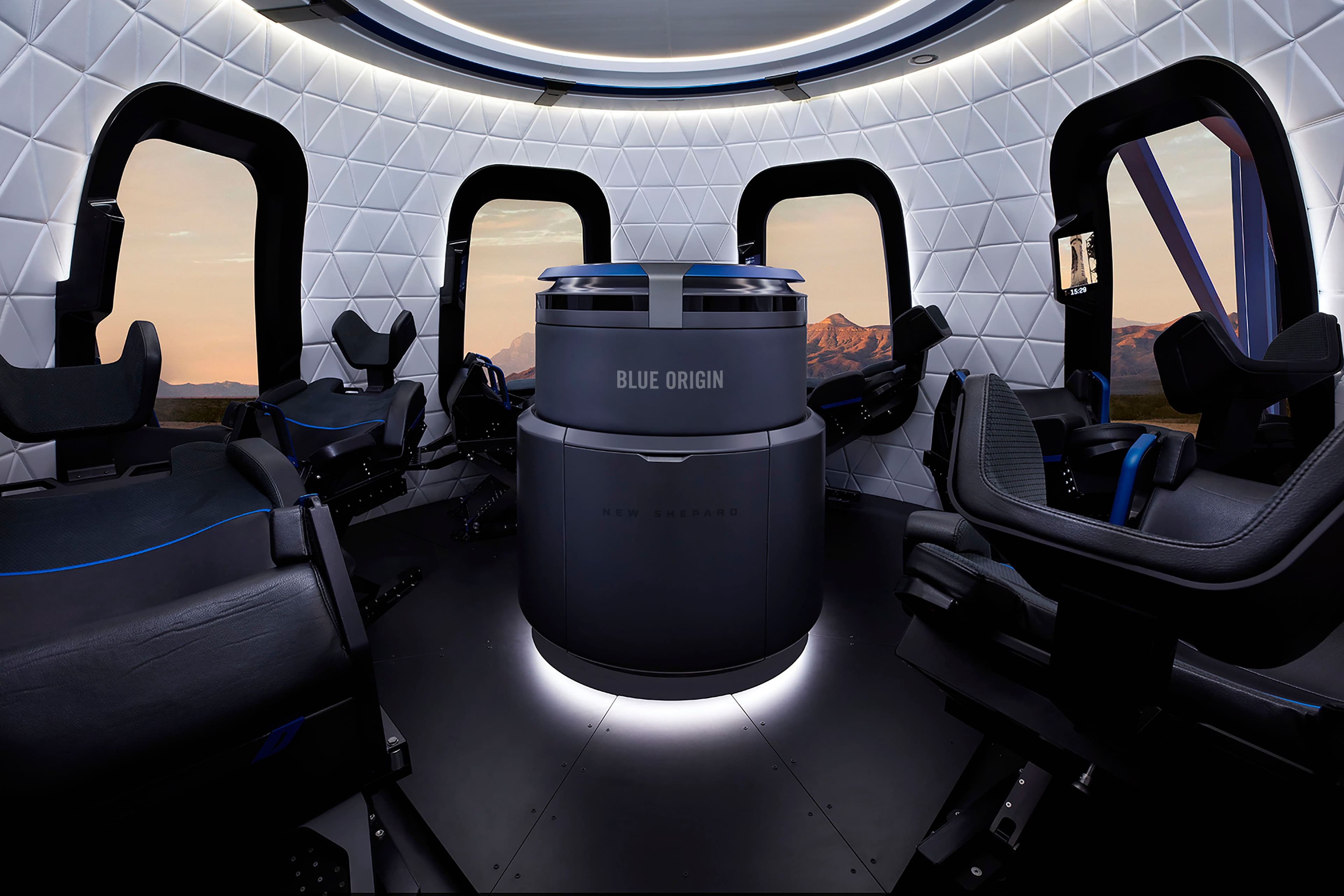 The interior of the New Shepard crew capsule featuring some of the largest windows flown in space.