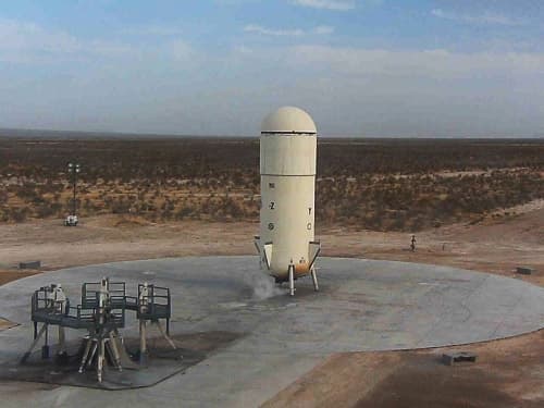 Goddard stands vertical on the landing pad.