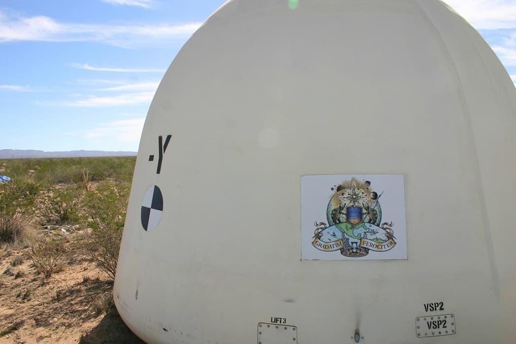 Blue Origin’s crew capsule on the dry West Texas desert floor.