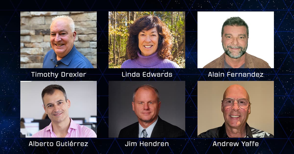 Headshots of the six NS-38 crewmembers.